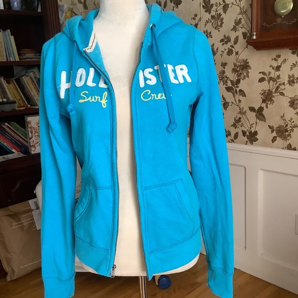 Hollister Full Zip Hooded Sweatshirt Cotton Blend Light Green Size L - Picture 1 of 8